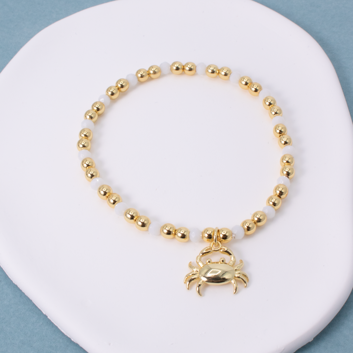 Crab Charm Beaded Stretch Bracelet