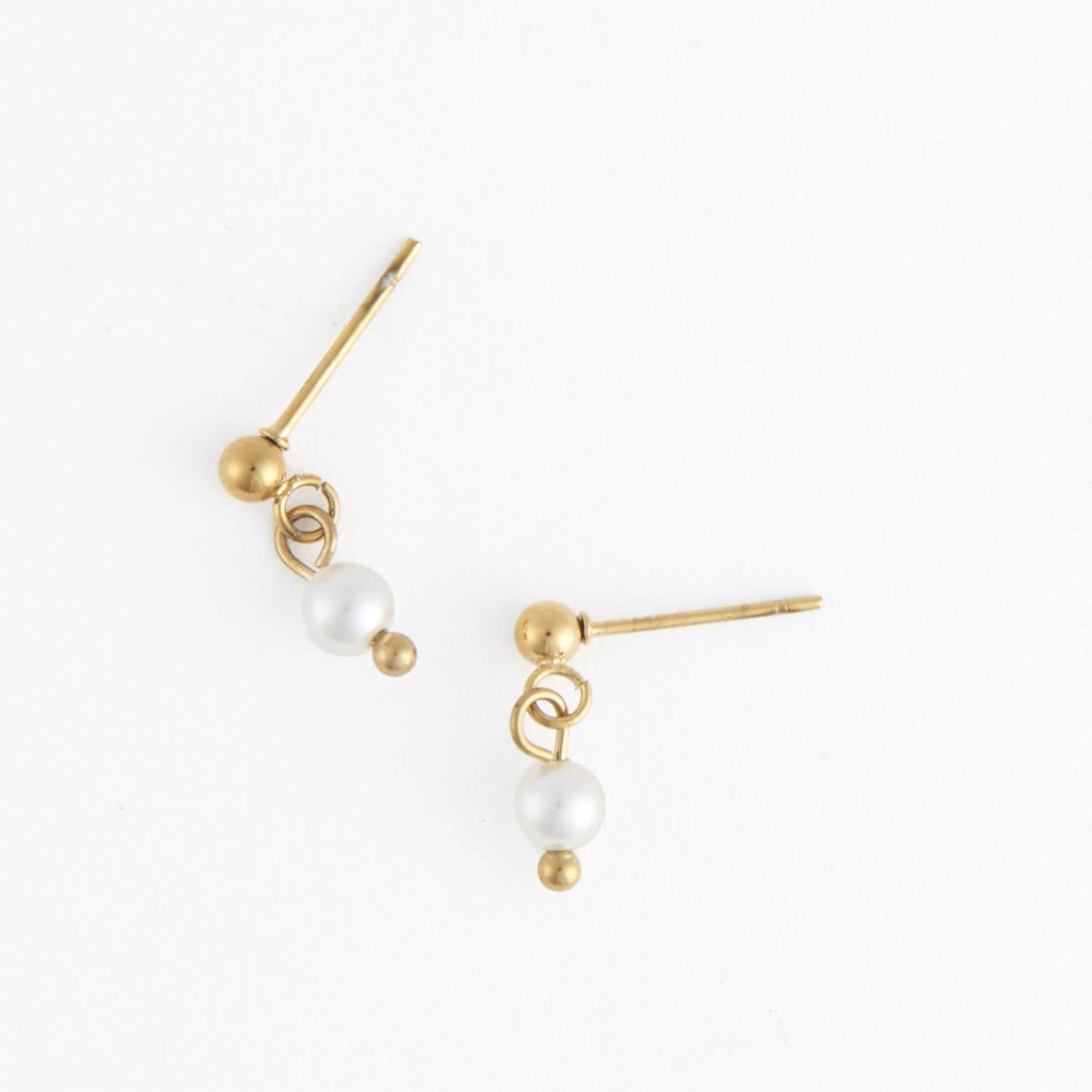 Waterproof Earrings 18K Gold Pearl Dangle Studs
