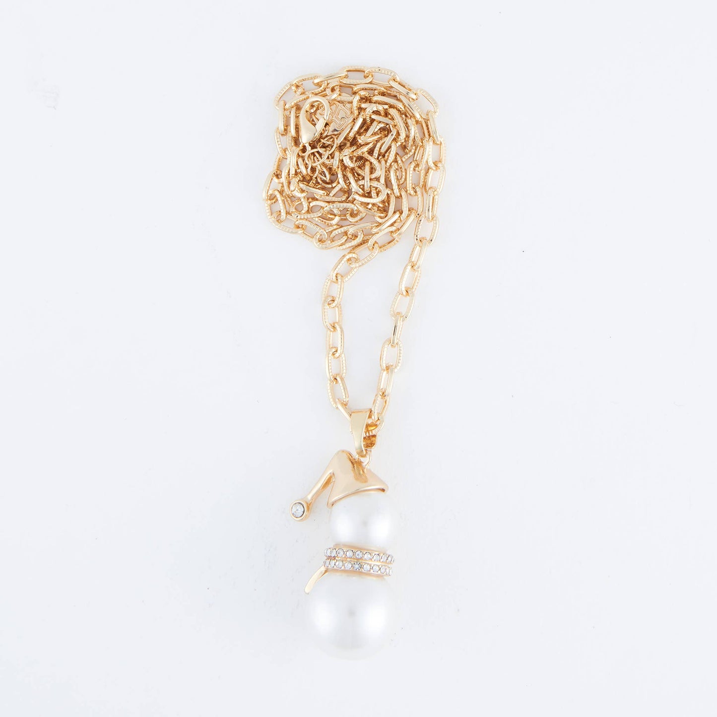 Holiday Christmas Pearl Snowman Gold 20" Pendant Necklace