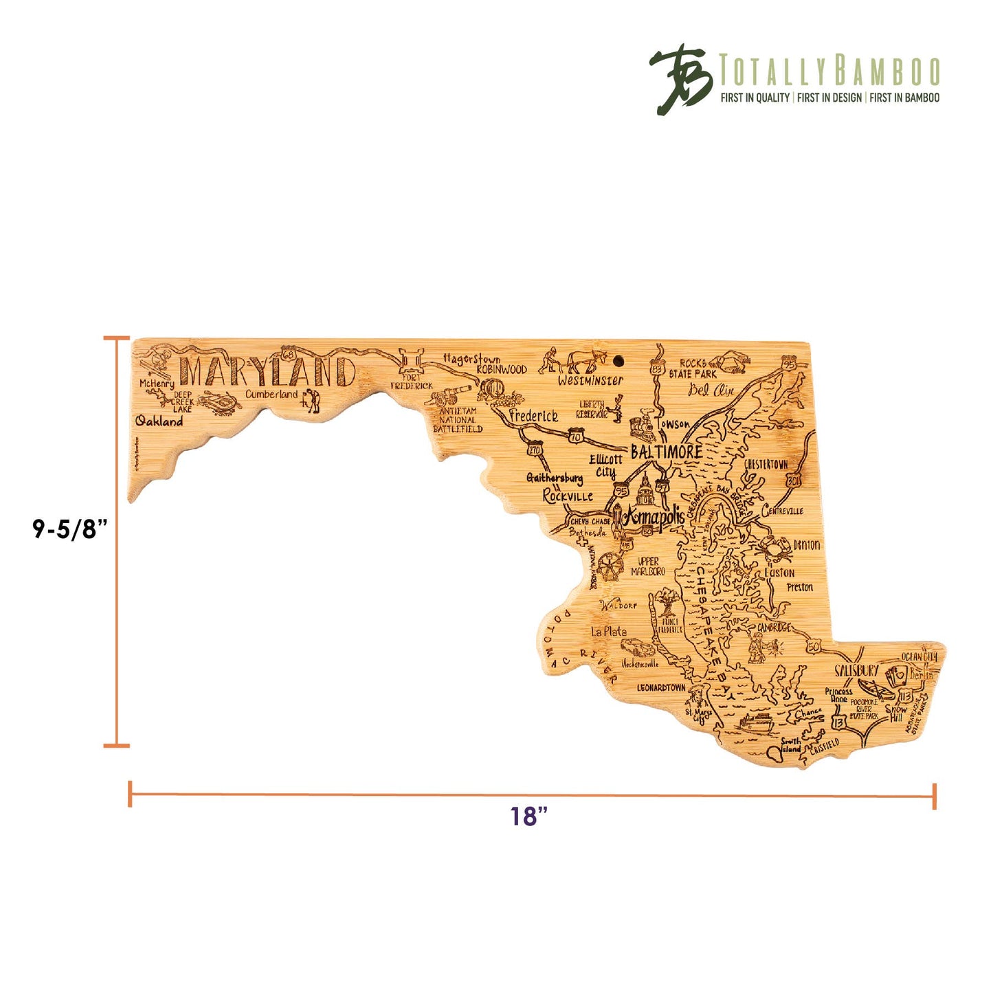 Destination Maryland Cutting Board with Engraved Artwork