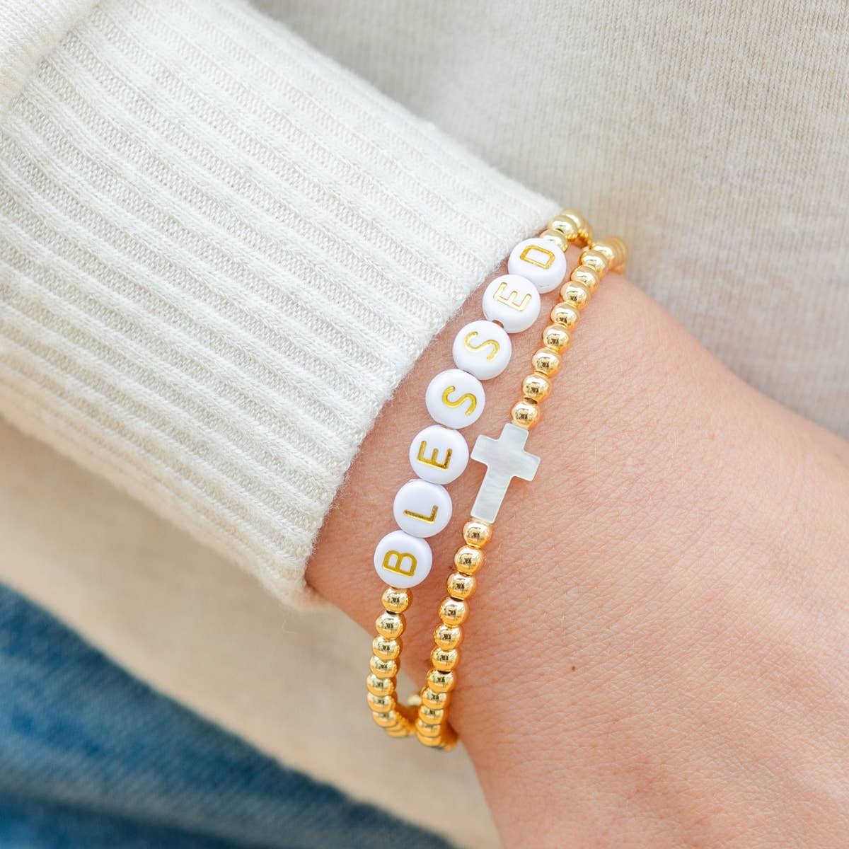 4mm Stretch Beaded Bracelets w/ Cross
