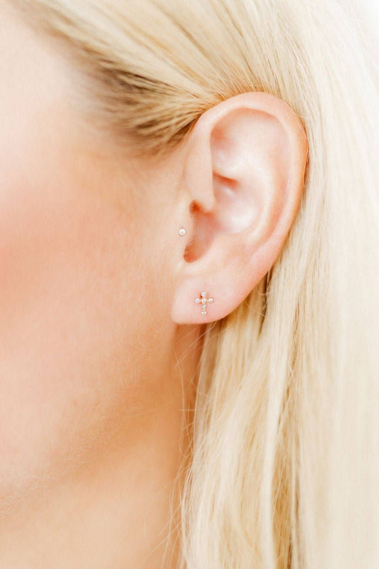 Screwback Stud Earrings - Clara Cross Gold Sparkle