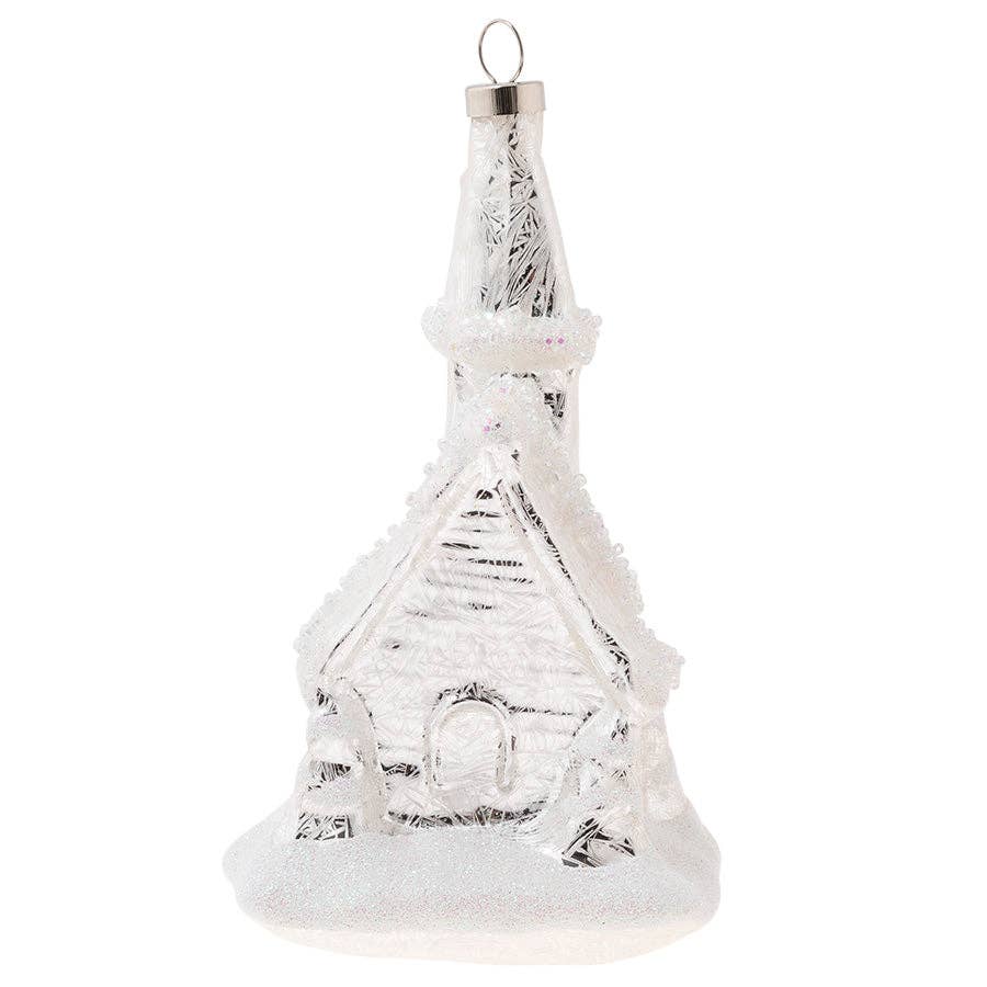 Holiday Glass Ornament – Snowy Chapel