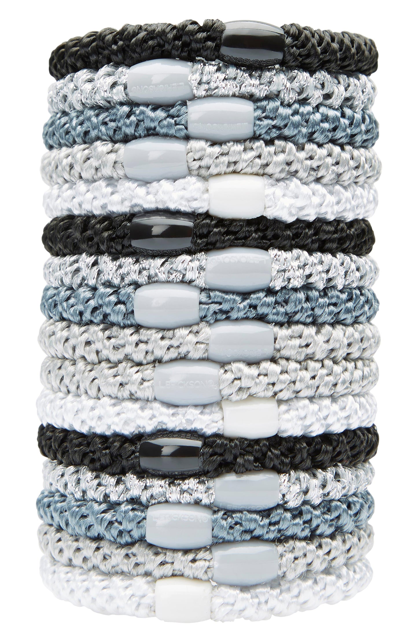 L. Erickson Grab & Go Ponytail Holders, Light Silver Metallic, Set of Fifteen