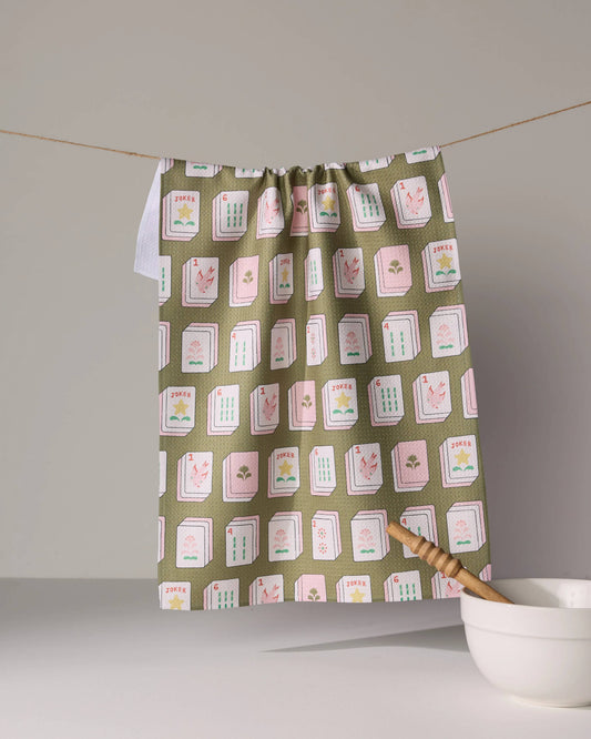 Flower Tiles Tea Towel - Mahjong