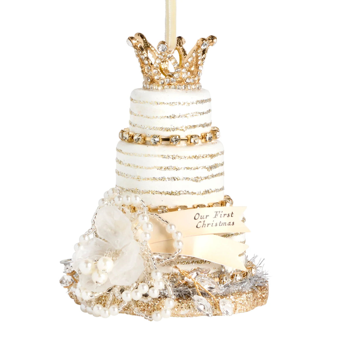 Our First Christmas Wedding Cake Glitter Ornament