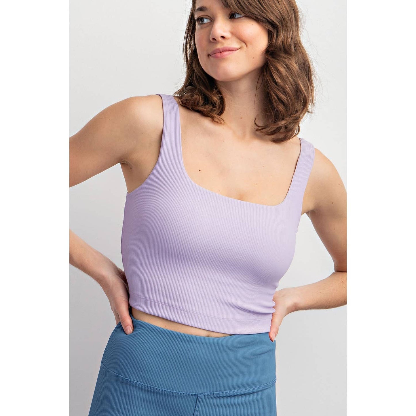 NYLON RIB SQUARE NECK SLEEVELESS CROP TOP