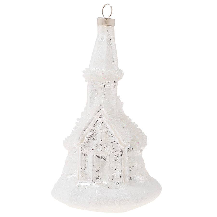 Holiday Glass Ornament – Snowy Chapel
