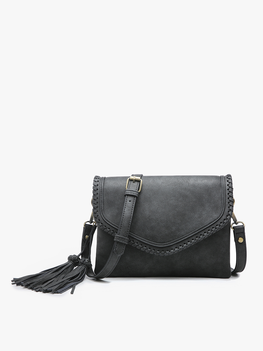 M1802A Sloane Flapover Crossbody w/ Whipstitch and Tassel