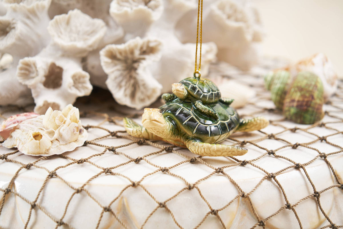 Christmas Sea Turtle With Baby Green Ornament