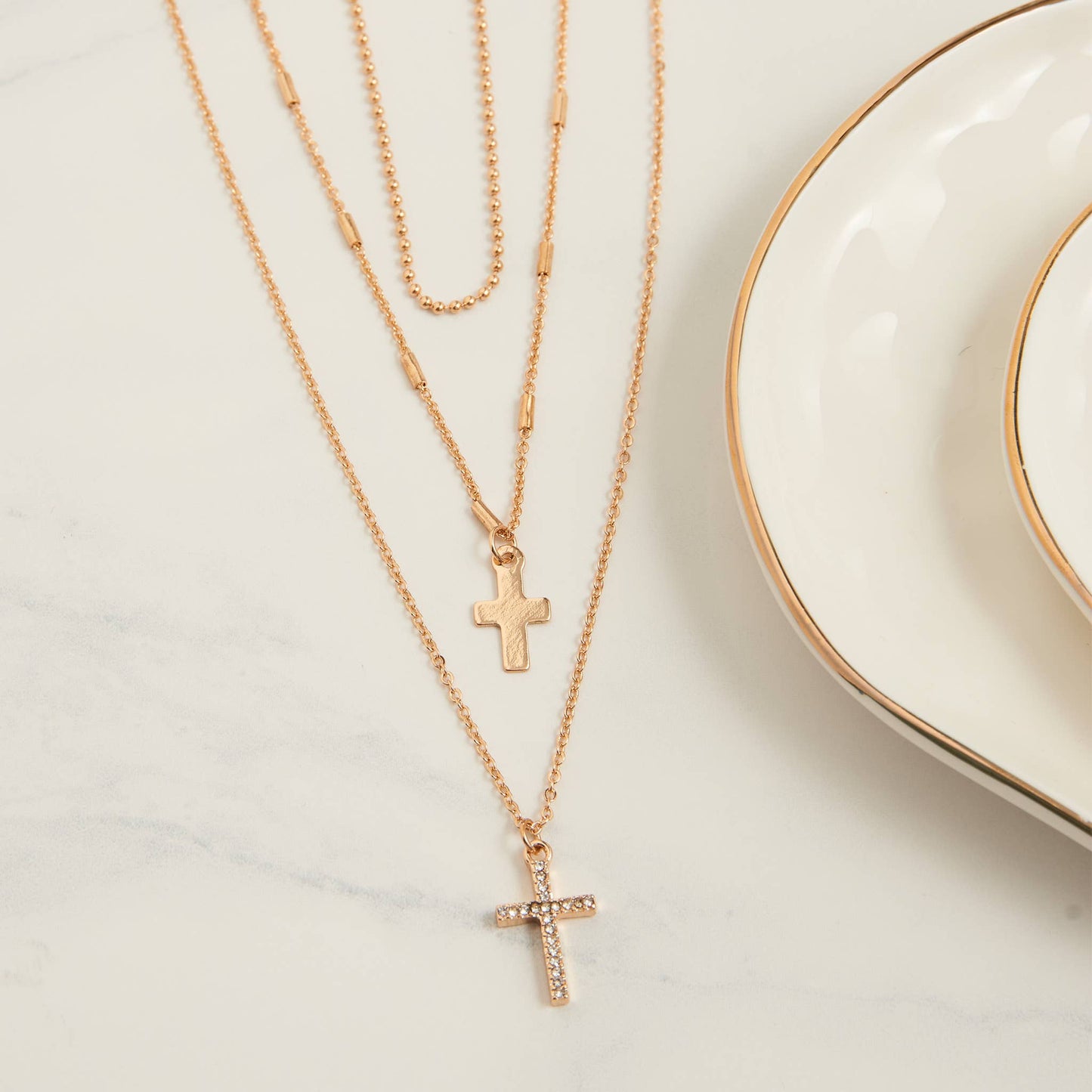 Pendant Necklace Tara 15" Inspirational Layered Gold Cross