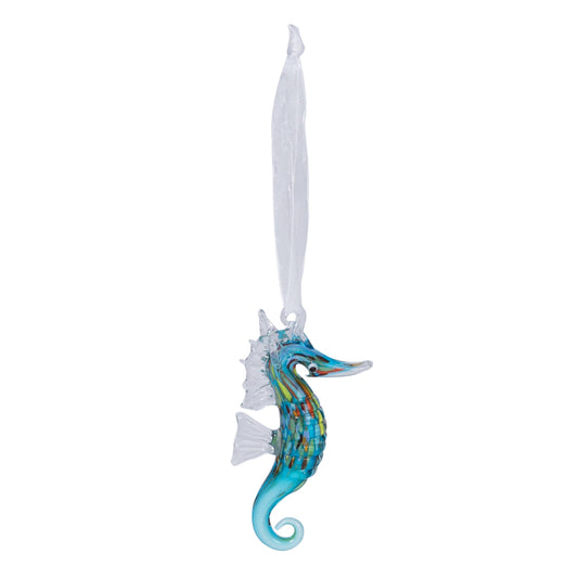 Christmas Blue Seahorse Glass Ornament
