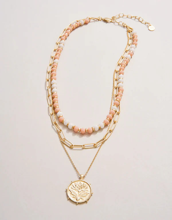 Lotus Layered Necklace 18'' Blush