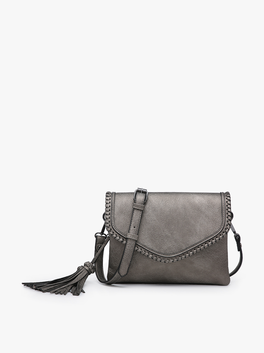 M1802A Sloane Flapover Crossbody w/ Whipstitch and Tassel