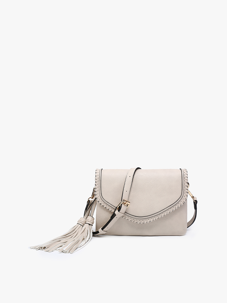 M1802A Sloane Flapover Crossbody w/ Whipstitch and Tassel