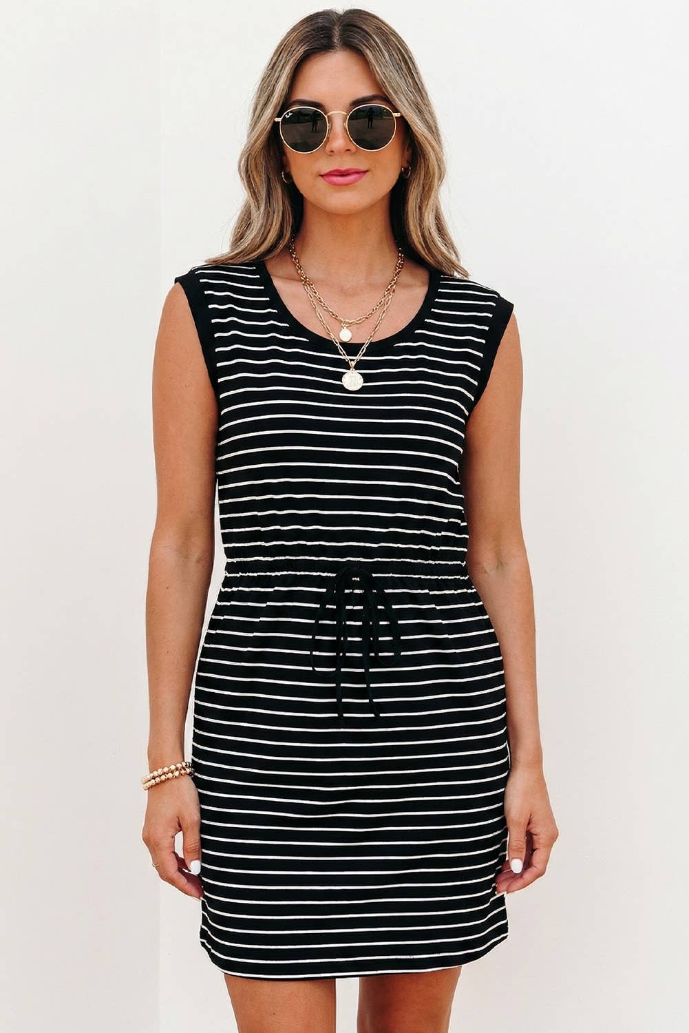 Stripe Drawstring Tunic Tank Mini Dress | S-XL
