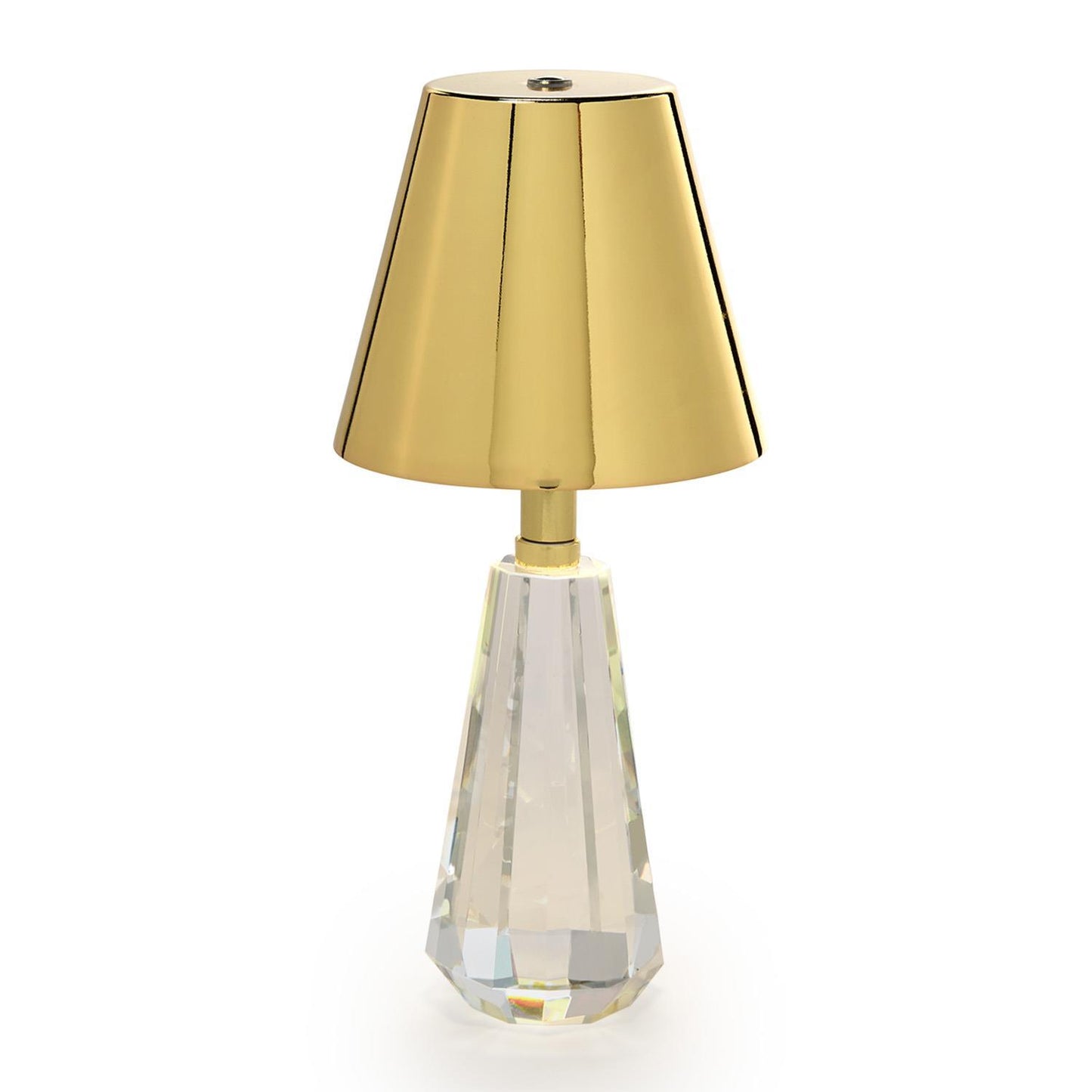 Faceted Crystal-Style Glass LED Portable Cordless Table Lamp with Gold Metallic Shade