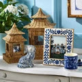 Chinoiserie Hand-Painted Blue and White Decorative Staffordshire Dog Statue