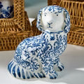 Chinoiserie Hand-Painted Blue and White Decorative Staffordshire Dog Statue