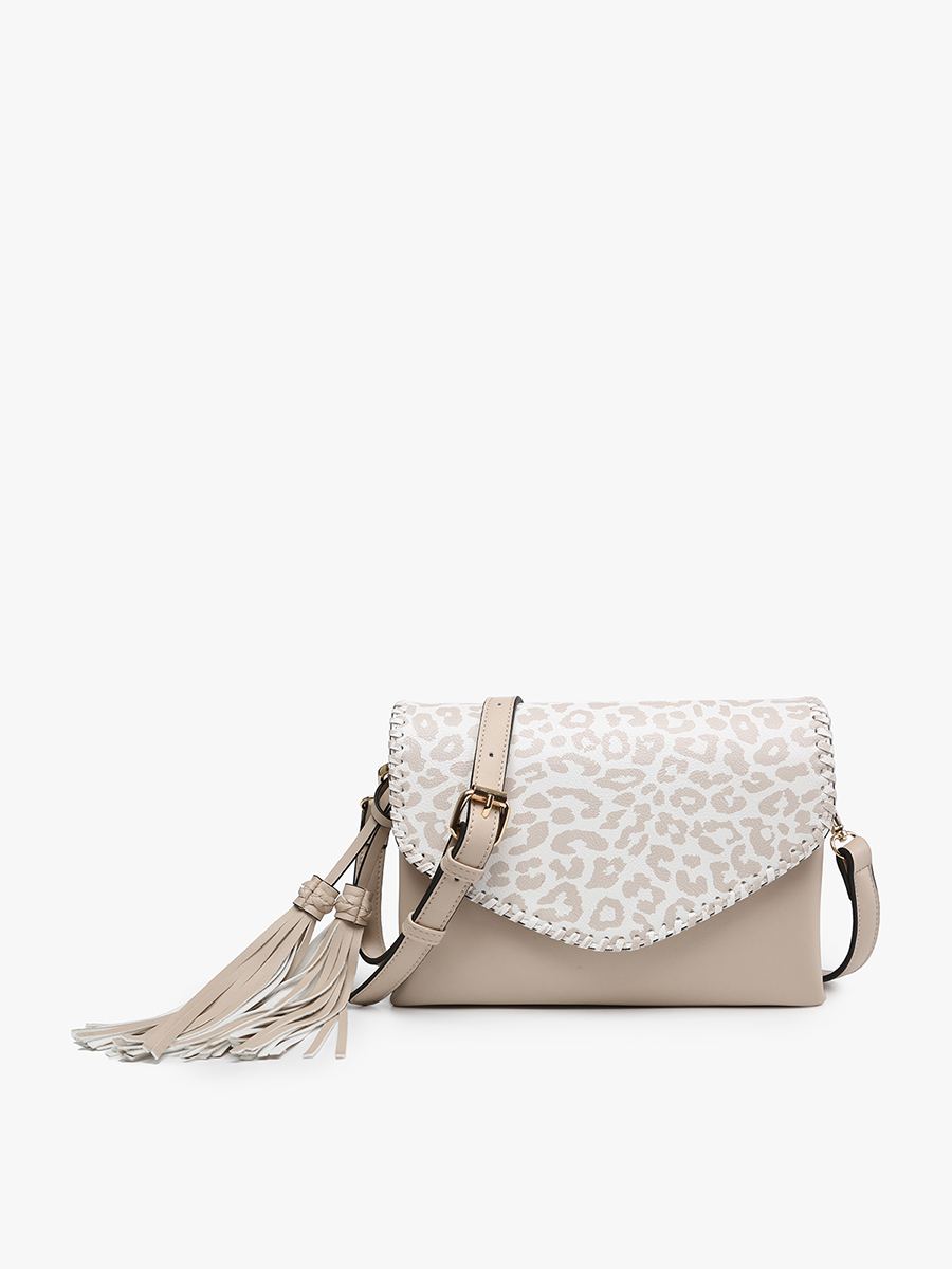 M1802A Sloane Flapover Crossbody w/ Whipstitch and Tassel