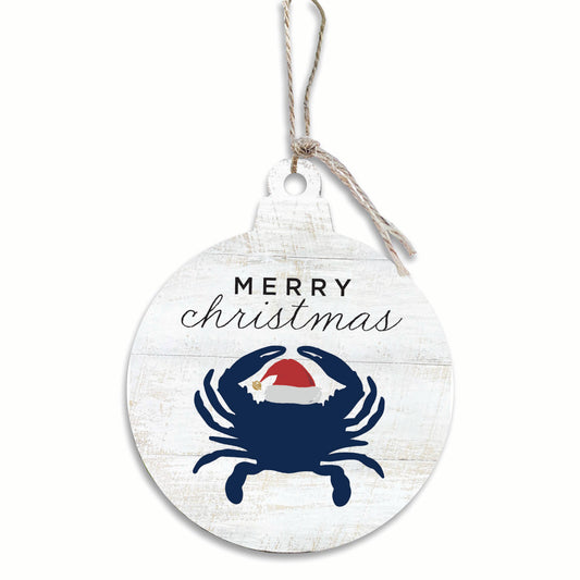Merry Christmas Crab Ornament | Coastal Holiday Decor