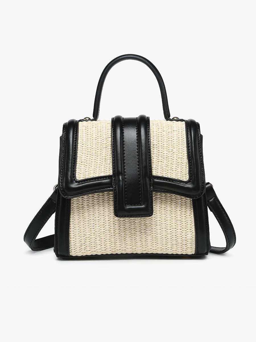 M2722 Evangeline Straw/Vegan Leather Flapover Crossbody