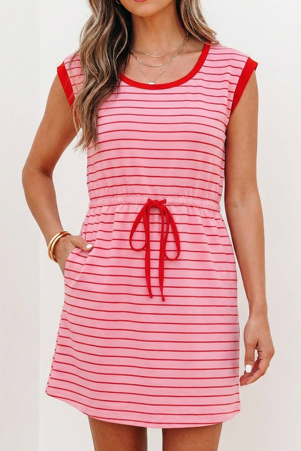 Stripe Drawstring Tunic Tank Mini Dress | S-XL