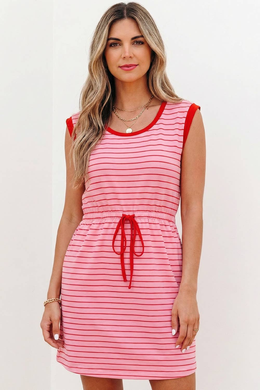 Stripe Drawstring Tunic Tank Mini Dress | S-XL