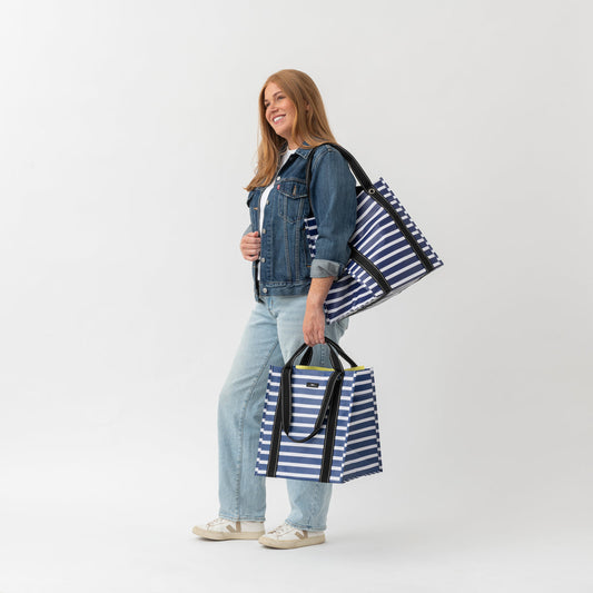 SCOUT Blue and White Stripe Bagette Market Tote
