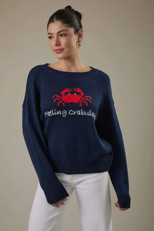Feeling Crabulous Round Neck Sweater Navy