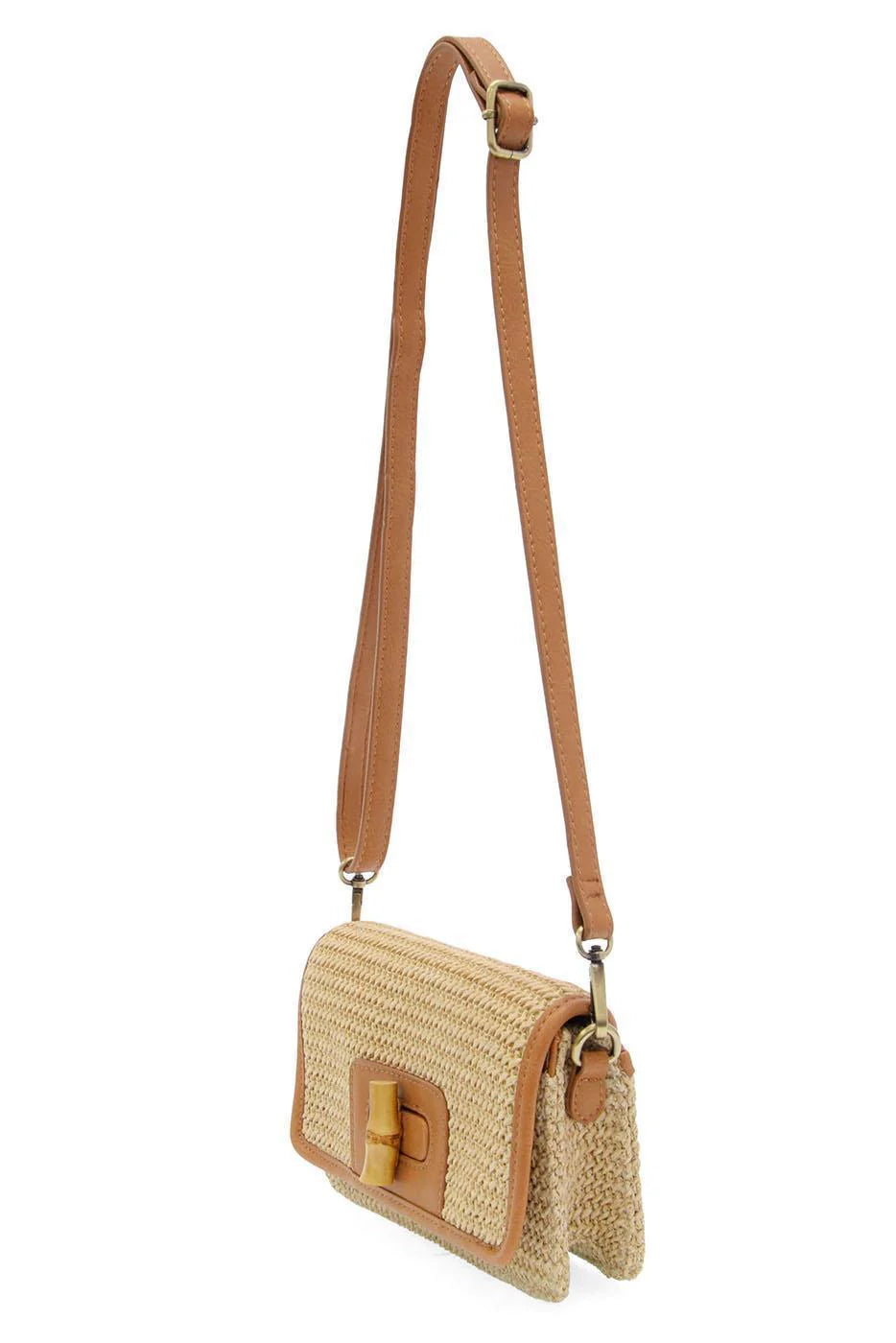 Natural Straw Bonnie Mini Organizer Bamboo Turn lock Crossbody