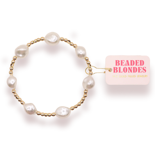 Sadie Pearl Bracelet in Gold by Beaded Blondes at Luxe & Bow