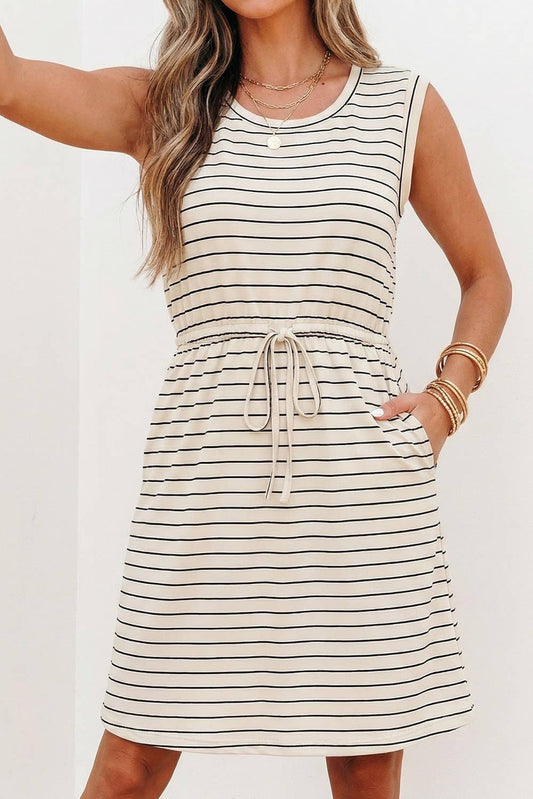Stripe Drawstring Tunic Tank Mini Dress | S-XL