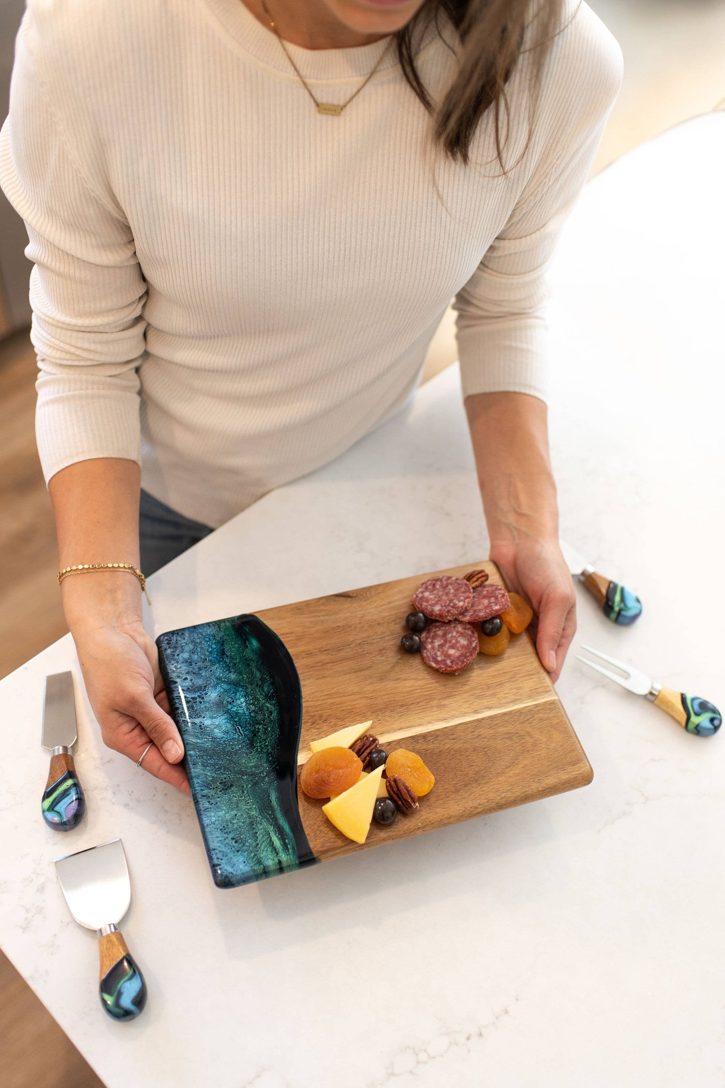 Wood Resin Date Night Cheese Charcuterie Board