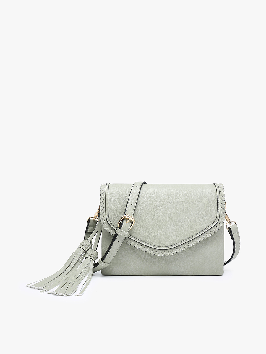 M1802A Sloane Flapover Crossbody w/ Whipstitch and Tassel
