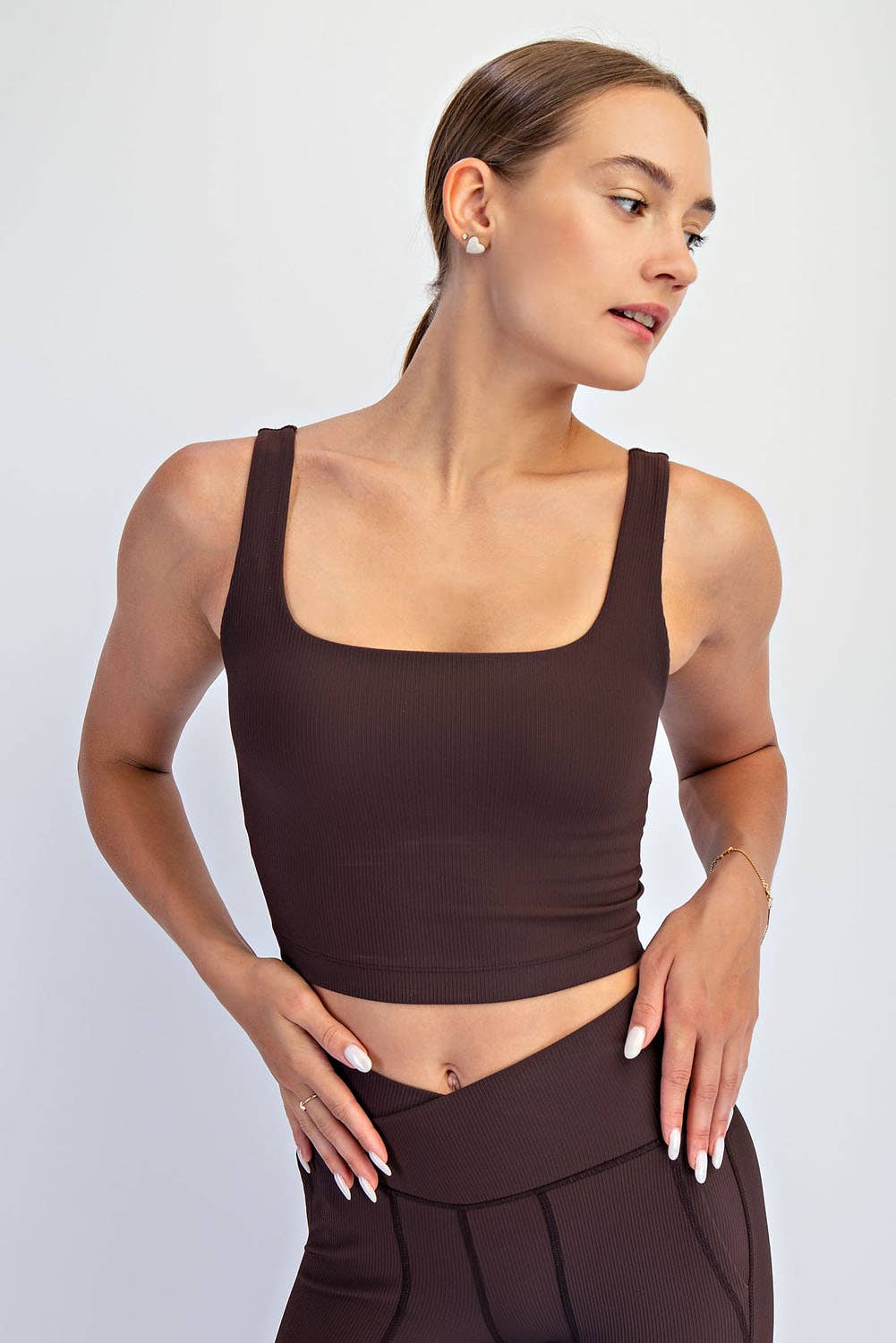 NYLON RIB SQUARE NECK SLEEVELESS CROP TOP