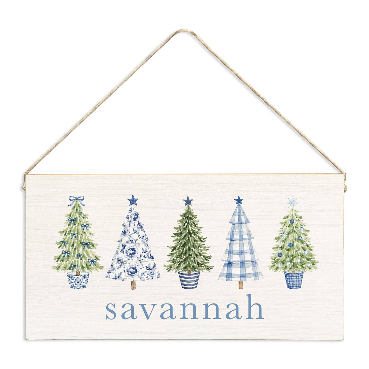 Highland Coastal Cottage Christmas Trees Personalized Twine Sign