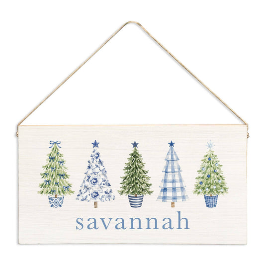 Highland Coastal Cottage Christmas Trees Personalized Twine Sign