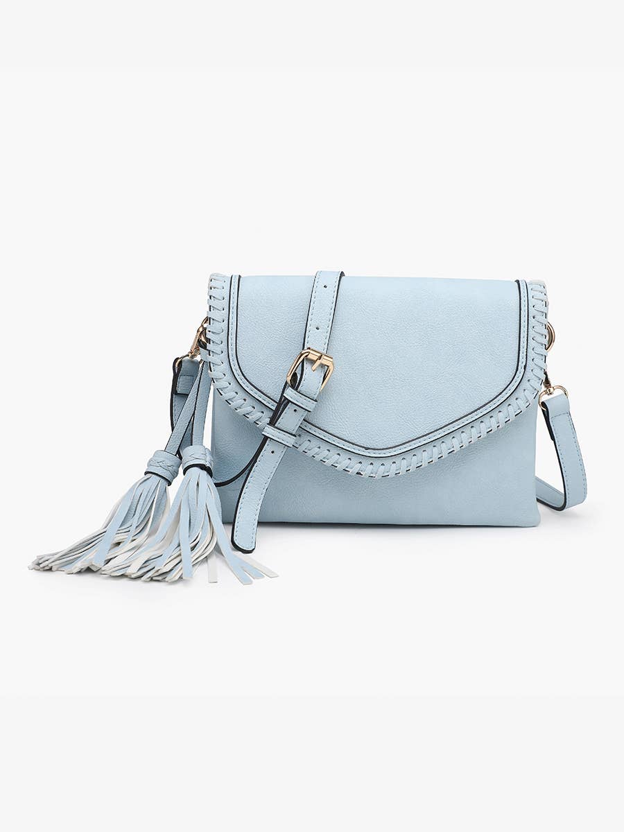 M1802A Sloane Flapover Crossbody w/ Whipstitch and Tassel