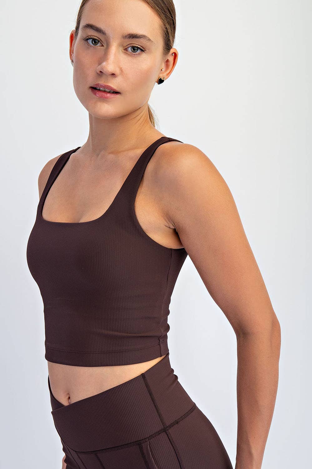 NYLON RIB SQUARE NECK SLEEVELESS CROP TOP