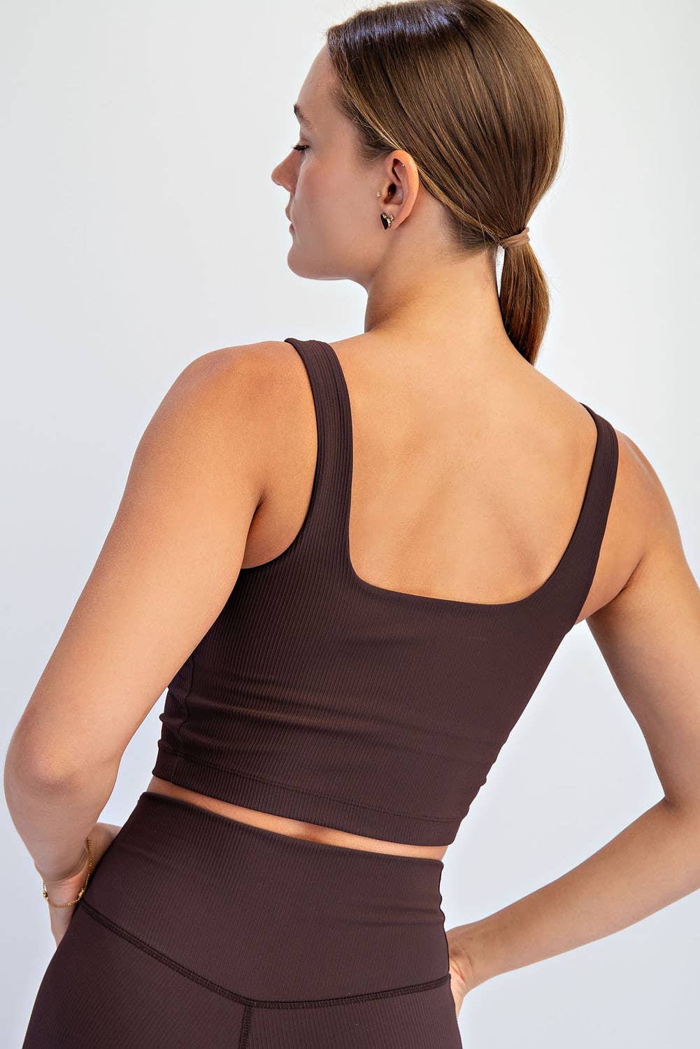 NYLON RIB SQUARE NECK SLEEVELESS CROP TOP