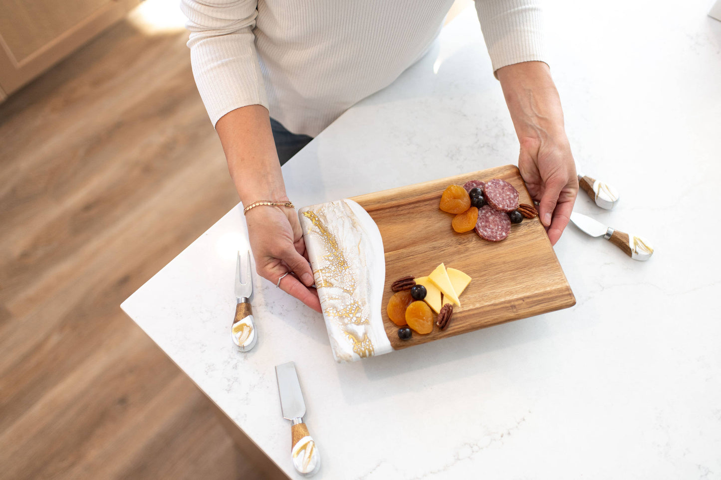Wood Resin Date Night Cheese Charcuterie Board