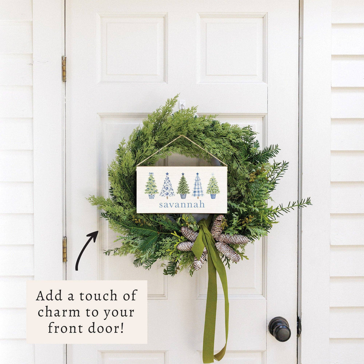 Highland Coastal Cottage Christmas Trees Personalized Twine Sign