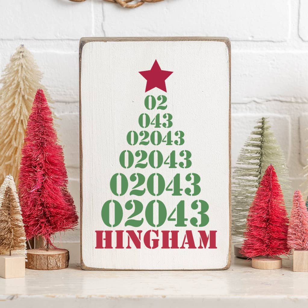 Christmas Tree Zip Code Personalized Block Sign 20777 | Wood Sign