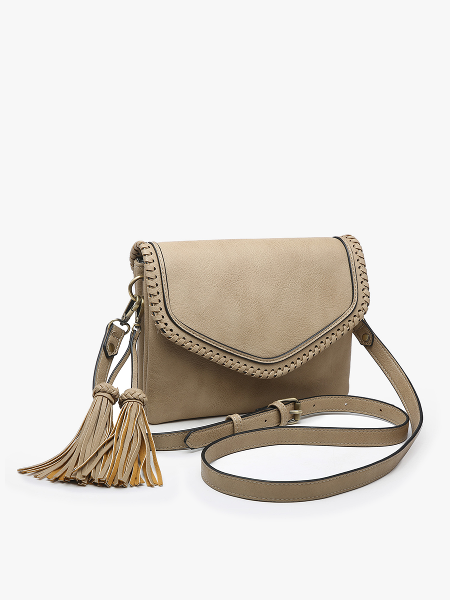 M1802A Sloane Flapover Crossbody w/ Whipstitch and Tassel