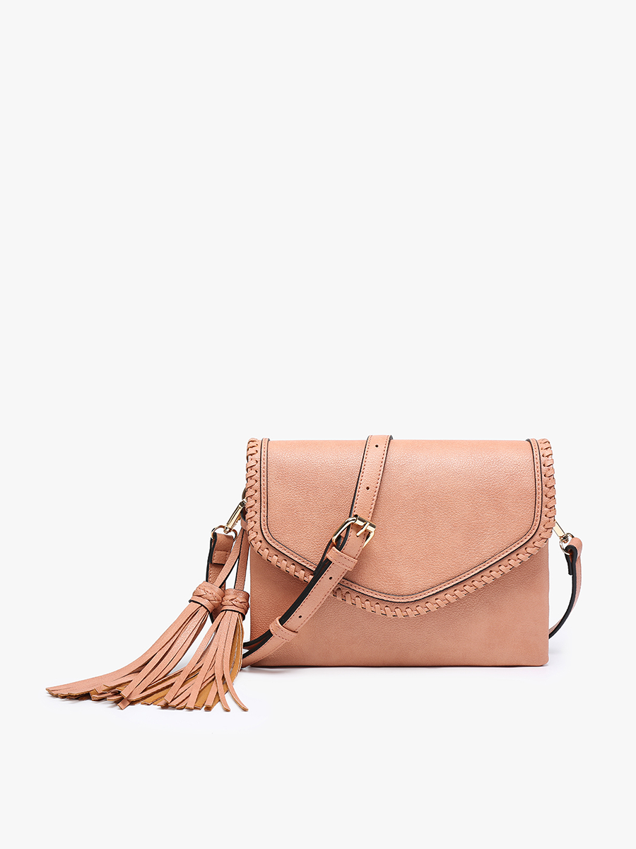 M1802A Sloane Flapover Crossbody w/ Whipstitch and Tassel