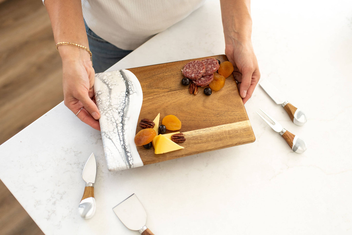 Wood Resin Date Night Cheese Charcuterie Board