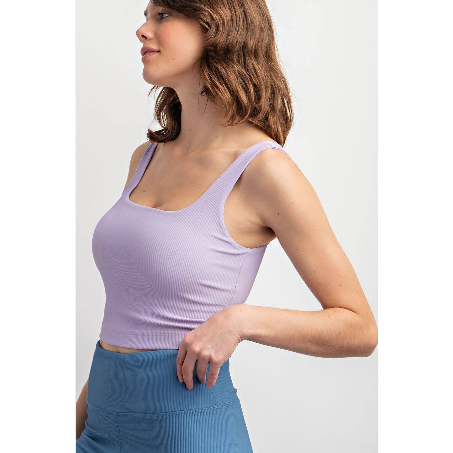 NYLON RIB SQUARE NECK SLEEVELESS CROP TOP