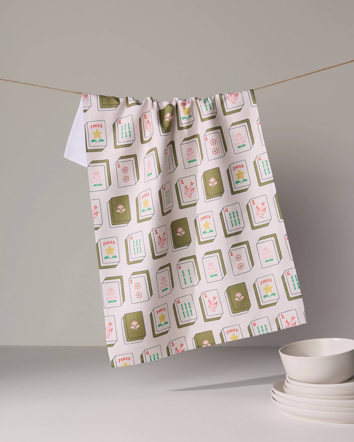 Flower Tiles Tea Towel - Mahjong