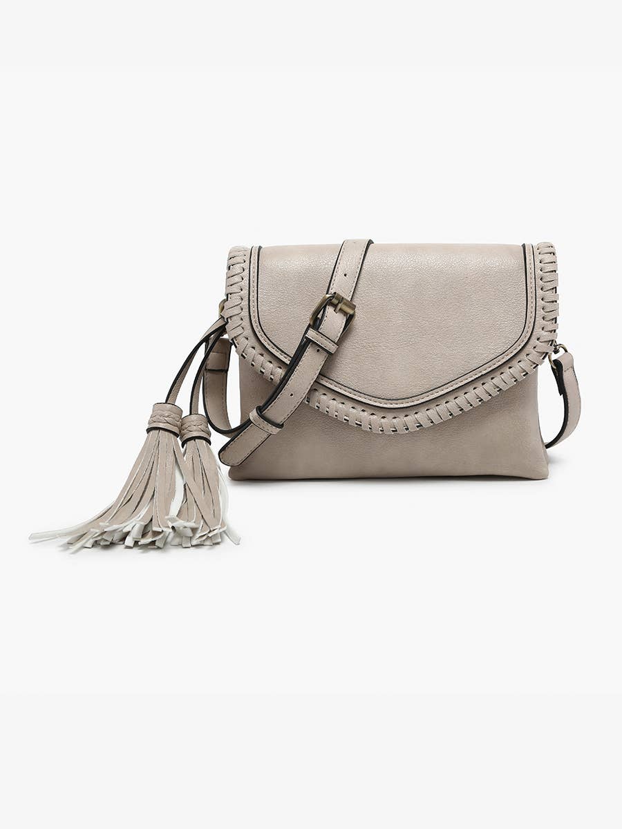 M1802A Sloane Flapover Crossbody w/ Whipstitch and Tassel